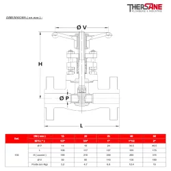 Dimension Vanne à opercule acier A105N forgé à brides class 150 PN20 RF trim 5 chapeau boulonné passage intégral