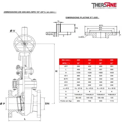 Dimension DN400 à 600 Vanne à opercule acier à brides class 150 PN20 chapeau boulonné