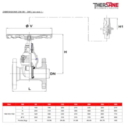 dimension  dn80 a 300 Vanne à opercule caoutchouc PN10/16 F4 FSH