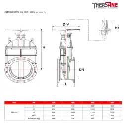 dimension  dn350 a 500 Vanne à opercule caoutchouc PN10/16 F4 FSH