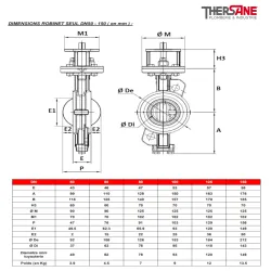 dimension dn50-150 vanne à papillon double excentration inox PN25