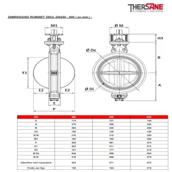 dimension dn450-600 vanne à papillon double excentration inox PN25
