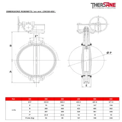 dimension dn350-600 vanne à papillon à oreilles de centrage gamme performance corps et papillon fonte GS avec manchette EPDM ACS