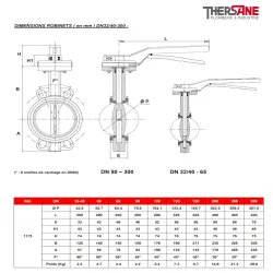 dimension robinet dn40-300 vanne à papillon à oreilles de centrage gamme performance 
