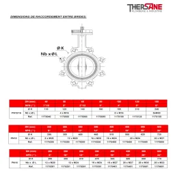 dimension entre brides vanne à papillon à oreilles taraudées gamme performance 