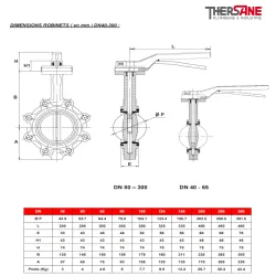dimension robinets dn40-300 vanne à papillon à oreilles taraudées gamme performance
