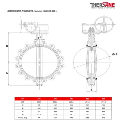 dimension robinets dn350-600 vanne à papillon à oreilles taraudées gamme performance