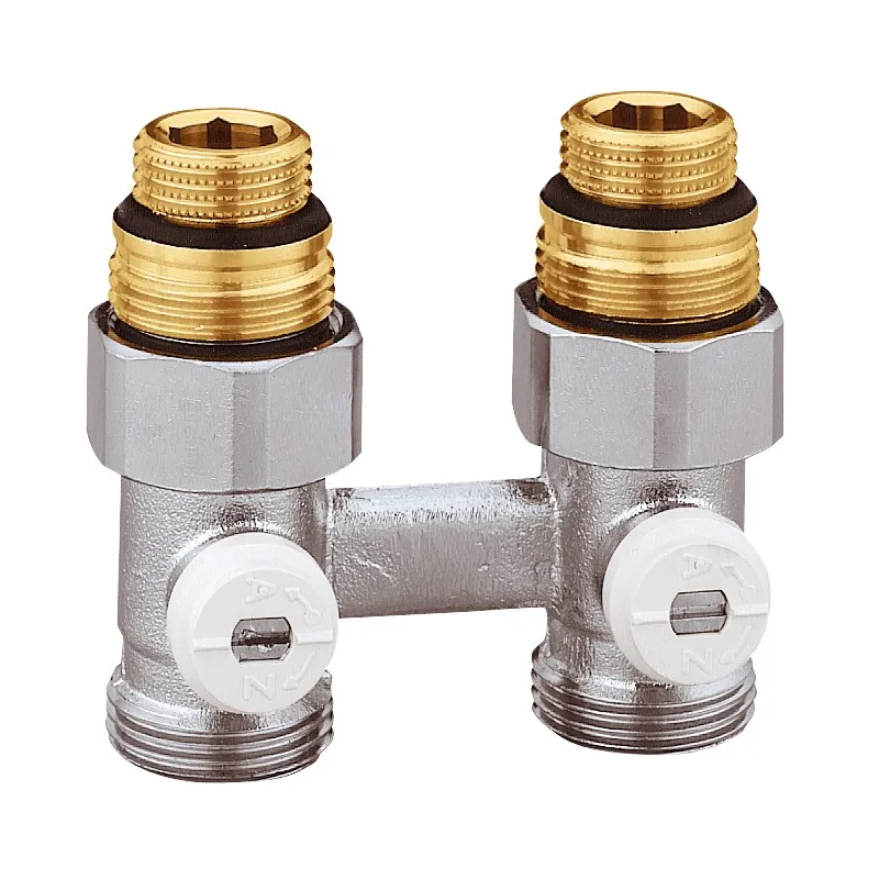 Vannes droites doubles bitube en H pour radiateur robinetterie intégrée  1/2" et 3/4"