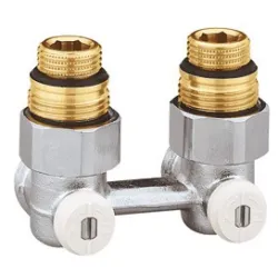 Vannes équerres doubles bitube en H pour radiateur robinetterie intégrée  1/2" et 3/4"