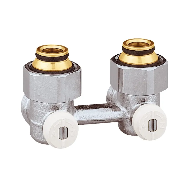 Vannes équerres doubles bitube EUROCÔNE en H pour radiateur robinetterie intégrée  1/2" et 3/4"