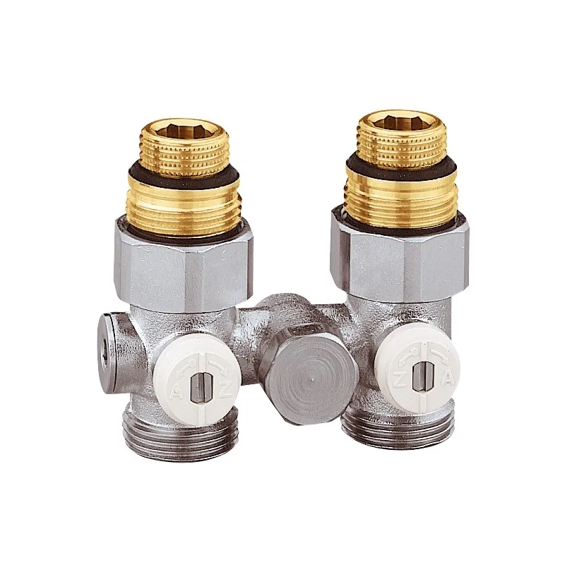 Vannes droites doubles monotube en H pour radiateur robinetterie intégrée  1/2" et 3/4"