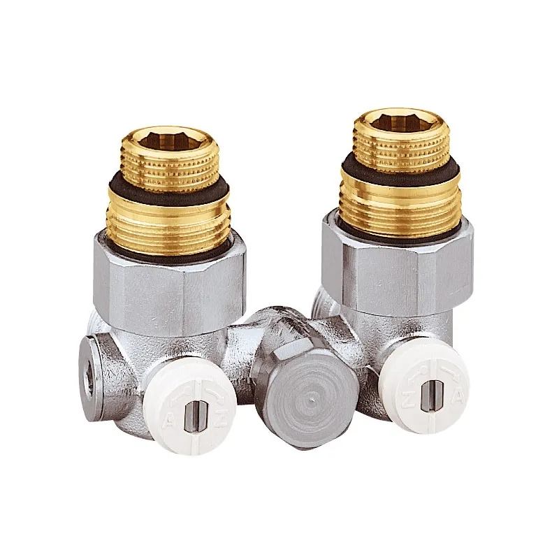 Vannes équerre doubles monotube en H pour radiateur robinetterie intégrée  1/2" et 3/4"