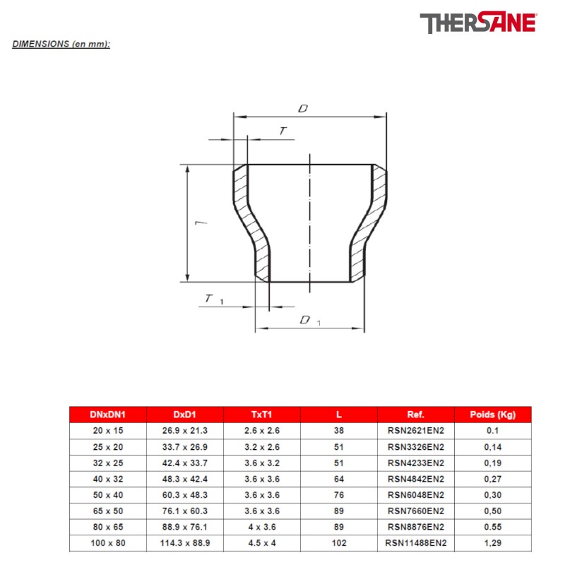 Réduction concentrique T3 sans soudure P235GH EN 102532