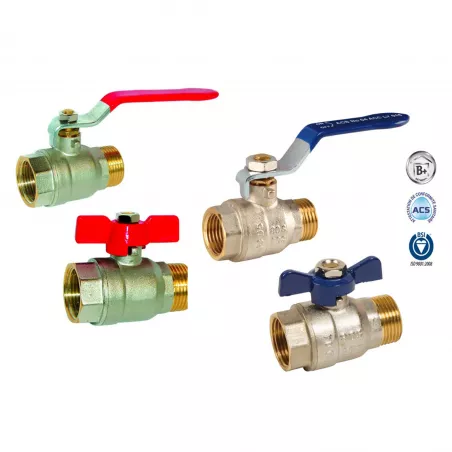 Brass ball valve for building applications, male-female connection, ACS