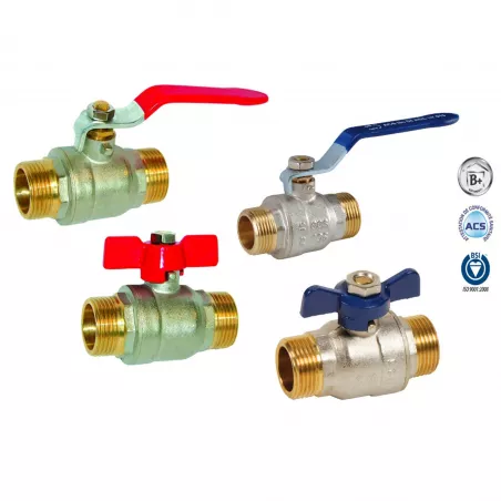 Brass ball valve for building applications, male-to-male, ACS