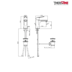 Dimension mitigeur chromé lavabo THEWA THU15