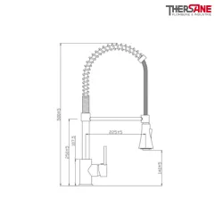 Dimension mitigeur chromé cuisine THEWA DAN15 bec rond