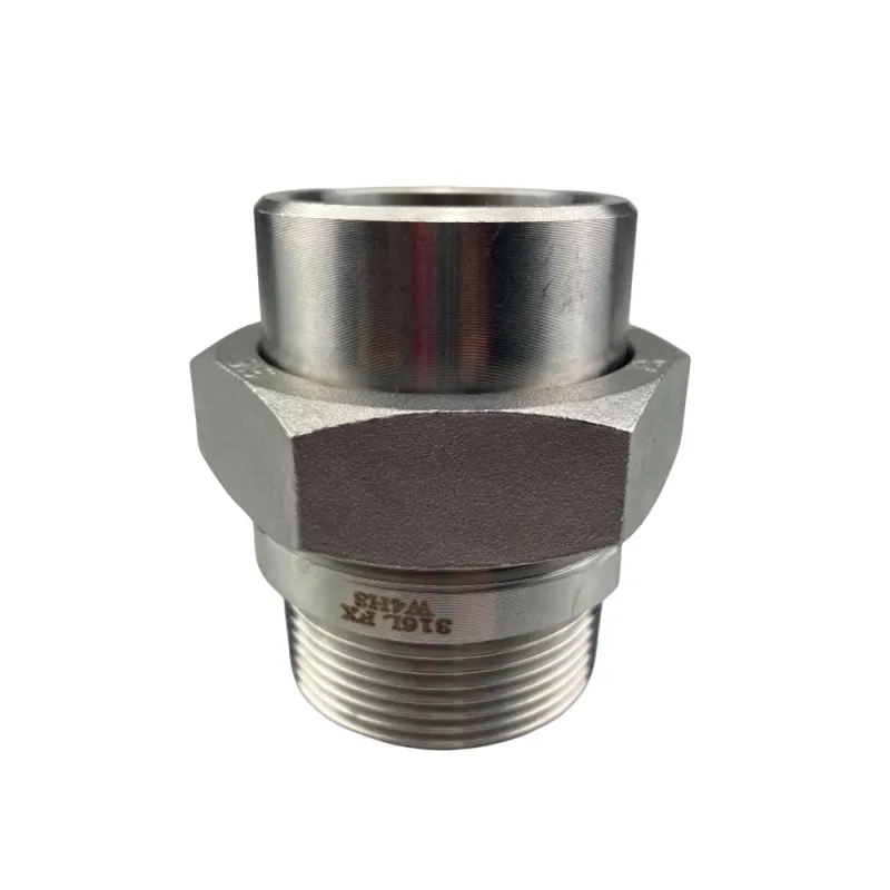 Raccord union portée plate joint PTFE PN40 usiné inox 316L à souder BW x mâle BSP