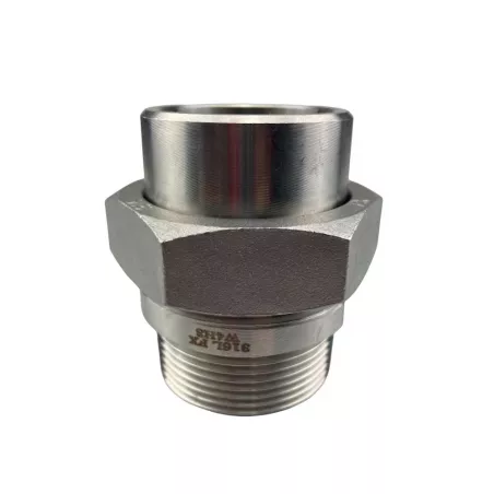 Raccord union portée plate joint PTFE PN40 usiné inox 316L à souder BW x mâle BSP