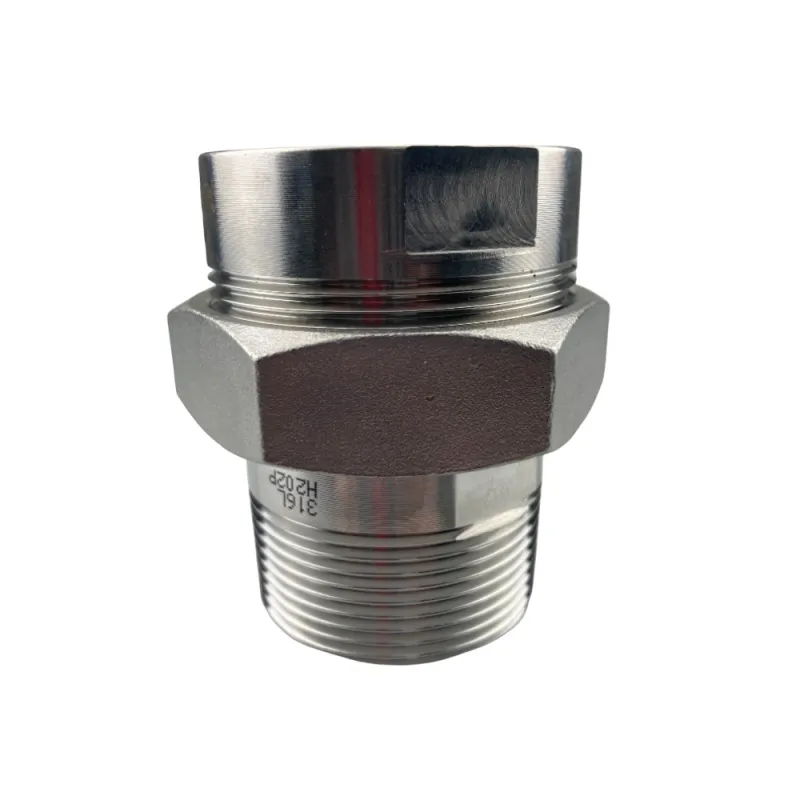 Raccord union portée plate joint PTFE PN40 usiné inox 316L BSP mâle - femelle