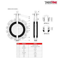 Nomenclature DN400-600 Robinet papillon 1135 réducteur monté à manchette EPDM vulcanisé corps fonte papillon fonte