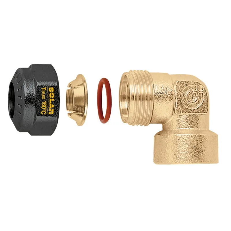 Raccord coude Femelle à compression pour circuit solaire laiton Ø22 Femelle 3/4"