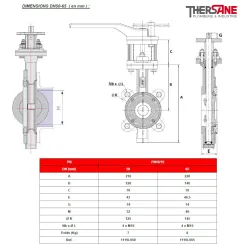 Dimension dn50-65  vanne à papillon double excentration LUG PN 10/16 sièges PTFE