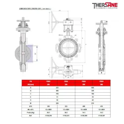 Dimensions dn250-300 vanne à papillon double excentration LUG PN 10 ou 16 sièges PTFE