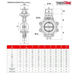 Dimensions vanne à papillon double excentration acier PN16 ou Class 150 PN20