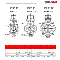 Dimensions raccordement PN20 vanne à papillon double excentration acier PN16 ou Class 150 PN20