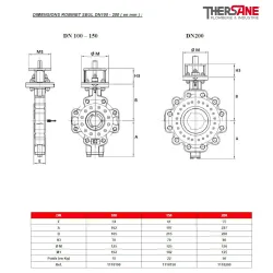 Dimensions DN100-200 Vanne à papillon triple excentration corps acier papillon inox oreilles taraudées