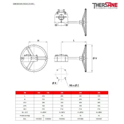 Dimensions Réducteur manuel pour vanne à papillon triple excentration corps acier papillon inox oreilles taraudées