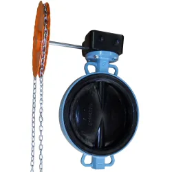 Réducteur a volant à chaine + robinet papillon à poignée crantée manchette EPDM oreilles lisses de centrage