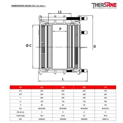Dimensions dn225-315  Manchon fonte à serrage extérieur pour tubes PVC bi-orienté et Polyéthylène