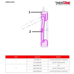 Nomenclature Clapet simple battant etroit WAFER fonte XOMOX revêtu PFA