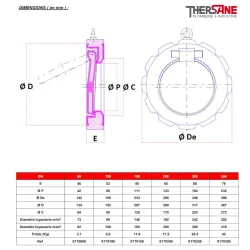 Dimensions Clapet simple battant etroit WAFER fonte XOMOX revêtu PFA