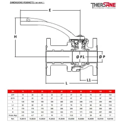 Dimensions Robinet à tournant sphérique fonte XOMOX revêtu PFA
