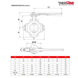 Dimension dn50-150 Robinet papillon LUG  XOMOX corps fonte revêtu PFA