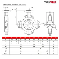 Dimensions platines Robinet papillon LUG  XOMOX corps fonte revêtu PFA