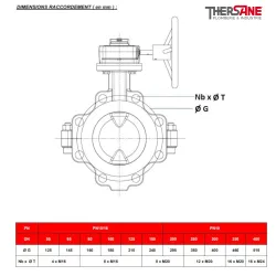 Dimensions raccordements Robinet papillon LUG  XOMOX corps fonte revêtu PFA