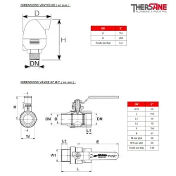 Dimensions Ventouse triple fonction fonte avec robinet d'arret et bride