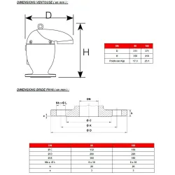Dimensions Ventouse triple fonction fonte sans robinet d'arret à bride