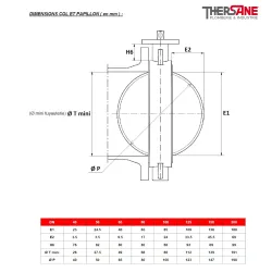 Dimensions col et papillon Robinet à papillon à oreilles taraudées gamme excellence TTV NF rob-gaz