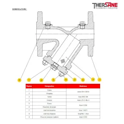 Nomenclature Filtre à tamis gaz acier en Y à brides PN 16