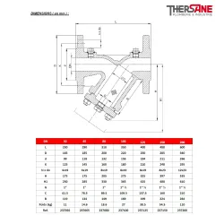 Dimensions Filtre à tamis gaz acier en Y à brides PN 16