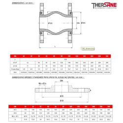 DIMENSIONS Compensateur de dilatation industriel TEGUFLEX® entraxe 130mm EPDM ACS à brides ROUGE-BLANC