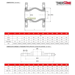 DIMENSIONS Compensateur de dilatation industriel TEGUFLEX® entraxe 130mm EPDM haute température à brides ROUGE-ROUGE