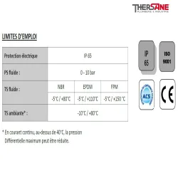 Limite d'emploi ESM 86 W - Electrovanne laiton à membrane assistée NF ACS