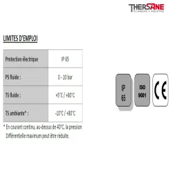 Limite d'emploi ESM 85 - Electrovanne laiton à membrane assistée NF