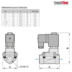 Dimensions et poids SPU 225 - Électrovanne inox à membrane assistée NF
